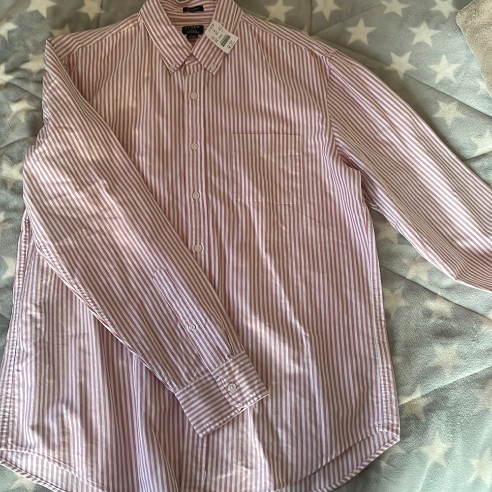 J Crew men’s pink and white striped button down- never worn, with tags.